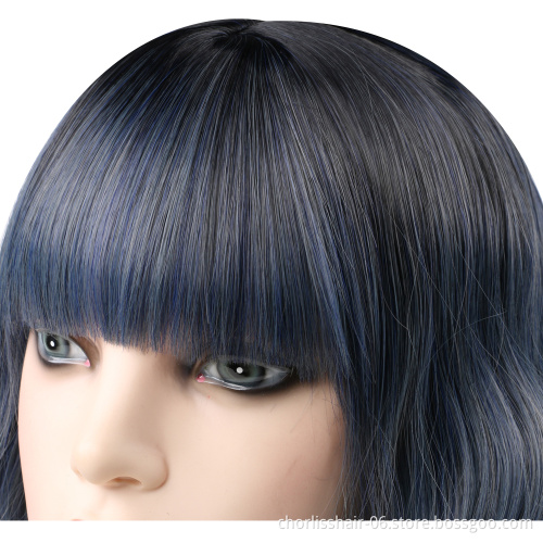 Cute Realistic High Quality Water Wave Short Best Curly Synthetic Bob Cosplay Cheap Pink Paula Young Wigs With Bangs For Women